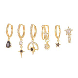 Multi Sets of Blue Flower Pierced Earrings, 4-6pcs, 18k Gold Plated Stud Drop Hoop Huggie Cuff Chain, S925 Needle, Stacked Lobe Designs with Dazzling Zirconia - FITINY Jewelry