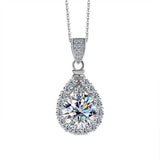 S925 High Carbon CZ Teardrop Halo Pendant Necklace with Pavé Top Frame, 6-11mm Cubic Zirconia, Sterling Silver Pear Shape Pendant for Her - FITINY Jewelry