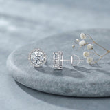 S925 Multicolor Moissanite Round Halo Stud Earrings with Threaded Needle, 8 Color Options, 0.1-3ct D-Grade VVS — lifestyle scene photograph