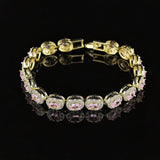 Colorful CZ Halo Tennis Bracelet, Multicolor Gemstone Bridal Jewelry, Unique Pattern Gift for Her, Cubic Zirconia Bridesmaid Bracelet - FITINY Jewelry