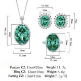 Nest Cut Para Green Oval CZ Halo Jewelry Set, 5A Cubic Zirconia, White Gold Necklace, Earrings, Adjustable Ring, Dainty Luxe - FITINY Jewelry