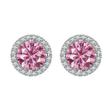 S925 Multicolor Moissanite Round Halo Stud Earrings with Threaded Needle, 8 Color Options, 0.1-3ct D-Grade VVS, Sterling Silver Jewelry for Men Women - FITINY Jewelry