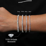 VVS1 Moissanite S925 & 14K Tennis Chain Iced Out Necklace and Bracelet, 6–26 Inch, 2–6.5mm Round Cut D-Grade Certified Moissanite, Sterling Silver White Gold Plated, Hypoallergenic Hip Hop Jewelry - FITINY Jewelry