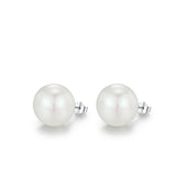 Geometric Pearl Stud Earrings in Sterling Silver with Clear Crystal Accents