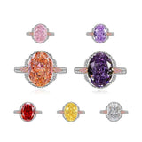 Multicolor Ice Flower Cut Oval CZ Adjustable Ring, 10*14mm 8A Cubic Zirconia, Two-Tone Pave CZ Band, Dainty Luxe - FITINY Jewelry