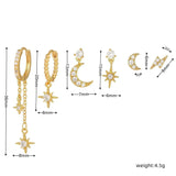 3 Pieces Lunar Starlight Glow Earring Set, 18k Gold and White Gold Stud Drop Hoop, S925 Needle, Stacked Lobe Designs with Dazzling Zirconia - FITINY Jewelry