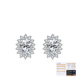 Floral Moissanite Stud Earrings & Cross Necklace Set in Sterling Silver