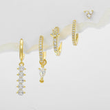 5 Pieces Simple Clover Single-Row Serrated Ear Cuff Earring Set, 18k Gold-Plated Teardrop Zircon Earrings, S925 Needle, Stacked Lobe Designs with Dazzling Zirconia - FITINY Jewelry