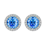 S925 Multicolor Moissanite Round Halo Stud Earrings with Threaded Needle, 8 Color Options, 0.1-3ct D-Grade VVS, Sterling Silver Jewelry for Men Women - FITINY Jewelry