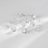 S925 Dazzling Classic 4-Prong CZ Stud Earrings, 2-8mm Round Cubic Zirconia Sterling Silver Earrings, 4 Color Options, Unisex Men Women Daily - FITINY Jewelry
