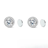Stainless Steel Magnetic CZ Round Halo Stud Earrings for Men Women, Round Cubic Zirconia Inlaid Magnetic Earrings Non-Piercing Clip On Stud Earring - FITINY Jewelry