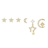 6 Pieces Celestial Star & Moon Earring Set, 18k Gold Plated Stud & Drop, S925 Needle, Stacked Lobe Designs with Dazzling Zirconia - FITINY Jewelry