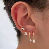 4 Pieces Geometric Zircon Stud Earring Set, 18k Gold Plated Ear Studs and Drops, Trendy Sweet Cool Earrings, S925 Needle, Stacked Lobe Designs with Dazzling Zirconia - FITINY Jewelry