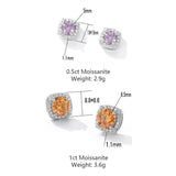 S925 Magnetic Multicolor Moissanite Square Halo Stud Earrings for Men Women, 0.5/1ct Round Cut, Inlaid Magnetic Earrings Non-Piercing Clip On Stud Earring - FITINY Jewelry