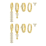 5 Pieces Simple Clover Single-Row Serrated Ear Cuff Earring Set, 18k Gold-Plated Teardrop Zircon Earrings, S925 Needle, Stacked Lobe Designs with Dazzling Zirconia - FITINY Jewelry