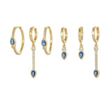 Multi Sets of Blue Flower Pierced Earrings, 4-6pcs, 18k Gold Plated Stud Drop Hoop Huggie Cuff Chain, S925 Needle, Stacked Lobe Designs with Dazzling Zirconia - FITINY Jewelry