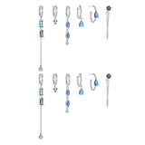 6 Pieces Long Tassel Vintage Earring Set with Micro-Pavé Dazzling Blue Zircons, 18k Gold Plated Ear Studs & Ear Drops, S925 Needle, Stacked Lobe Designs with Dazzling Zirconia - FITINY Jewelry