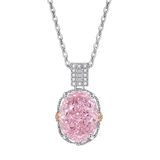 Multicolor Ice Flower Cut Oval CZ Pendant Necklace, 10*14mm 8A Cubic Zirconia, Two-Tone Pave CZ Halo with Pavé Top Frame, Adjustable Chain, Dainty Luxe - FITINY Jewelry