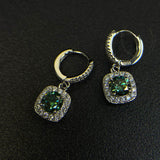 S925 Emerald Green Moissanite or CZ Square Halo Earrings with Pavé-Set Halo & Hoop, 1ct D-Grade VVS1 Round Moissanite with GAR certification, Sterling Silver Earrings - FITINY Jewelry