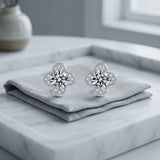 S925 Moissanite Clover Stud Earrings, Sterling Silver Minimalist Earrings Jewelry — lifestyle scene photograph