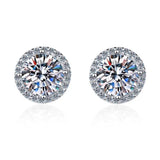 S925 Multicolor Moissanite Round Halo Stud Earrings with Threaded Needle, 8 Color Options, 0.1-3ct D-Grade VVS, Sterling Silver Jewelry for Men Women - FITINY Jewelry