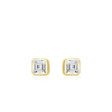Square Sterling Silver Zirconia Stud Earrings for Women – Minimalist Geometric Design