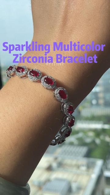 Red CZ Halo Tennis Bracelet – Cubic Zirconia Hip Hop Bling Jewelry for Him & Her