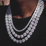 Geometric Square Ice Sugar Chain Necklace with Cubic Zirconi - On Model View - FITINY