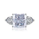 Multicolor Ice Flower Cut Square CZ Adjustable Ring, 10*10mm 8A Main Cubic Zirconia, Two Heart Side CZ, Dainty Luxe - FITINY Jewelry