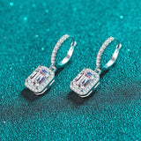S925 Emerald Cut Moissanite Halo Earrings with Pave Band, 1-2ct Rectangle White Moissanite Sterling Silver, Engagement Wedding Drop Dangle - FITINY Jewelry