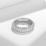 S925 Moissanite Three-Row Matching Couple Eternity Bands, Narrow 0.8ct & Wide 2.4ct Full Pave Rings, 18K White Gold Plated, US Size 4.5–10 - FITINY Jewelry