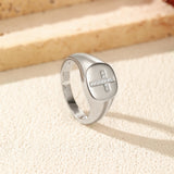 Geometric Cross Signet Ring in Sterling Silver with Moissani - Detail View - FITINY Jewelry
