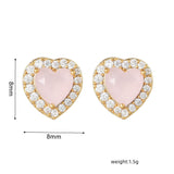 16 Pairs Pink Heart Stud Hoop Huggies Drop Earrings Set, 18K Gold Plated Stacking CZ & Pearl Designs, Planet Snowflake Moon Star - FITINY Jewelry