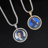 Rotating Double-Sided Circular Photo Pendant Necklace with M - Front View - FITINY Jewelry