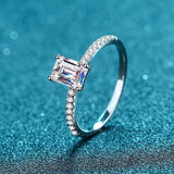 S925 Emerald Cut Moissanite Engagement Ring, Sterling Silver Promise Ring with Pavé Band, Dainty CZ Bridal Wedding Jewelry, Gift for Her - FITINY Jewelry