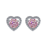 S925 Colorful Moissanite/CZ Heart Shape Halo Stud Earrings, 0.5ct D-Grade VVS Certificate, Hypoallergenic Sterling Silver Gift - FITINY Jewelry