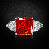 Multicolor Ice Flower Cut Square CZ Adjustable Ring, 10*10mm 8A Main Cubic Zirconia, Two Heart Side CZ, Dainty Luxe - FITINY Jewelry