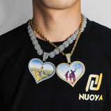 Large Heart Photo Pendant Necklace with Cubic Zirconia Stone - Side View - FITINY