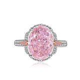 Multicolor Ice Flower Cut Oval CZ Adjustable Ring, 10*14mm 8A Cubic Zirconia, Two-Tone Pave CZ Band, Dainty Luxe - FITINY Jewelry