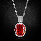 Multicolor Ice Flower Cut Oval CZ Pendant Necklace, 10*14mm 8A Cubic Zirconia, Two-Tone Pave CZ Halo with Pavé Top Frame, Adjustable Chain, Dainty Luxe - FITINY Jewelry