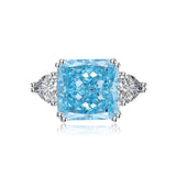 Multicolor Ice Flower Cut Square CZ Adjustable Ring, Blue & Green 12*12mm 8A Main Cubic Zirconia, Two Heart Side CZ, Dainty Luxe - FITINY Jewelry