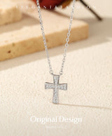 Sterling Silver Cross Pendant Necklace with Micro-Pavé Zirco - On Model View - FITINY