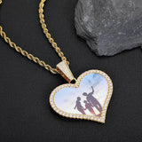 Large Heart Photo Pendant Necklace with Cubic Zirconia Stone - Gift Box - FITINY Jewelry