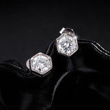 Hexagonal Moissanite Stud Earrings in Sterling Silver - On Model View - FITINY