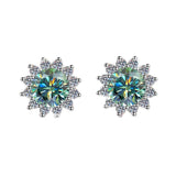 S925 Colorful Moissanite/CZ Sunflower Halo Stud Earrings, 12 Color 0.5ct D-Grade VVS Certificate, Hypoallergenic Sterling Silver Jewelry Gift - FITINY Jewelry