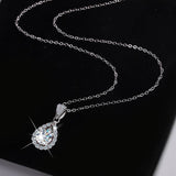 S925 Moissanite Teardrop Halo Pendant Necklace with Pavé Top Frame, 1-5ct VVS1 D-Grade Certified, Sterling Silver Pear Shape Pendant for Her - FITINY Jewelry