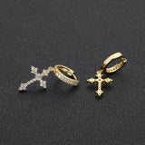 Geometric Cross Stud Earrings with Cubic Zirconia in Gold or - Front View - FITINY Jewelry