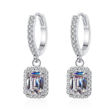 S925 Emerald Cut Moissanite Halo Earrings with Pave Band, 1-2ct Rectangle White Moissanite Sterling Silver, Engagement Wedding Drop Dangle - FITINY Jewelry