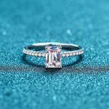 S925 Emerald Cut Moissanite Engagement Ring, Sterling Silver Promise Ring with Pavé Band, Dainty CZ Bridal Wedding Jewelry, Gift for Her - FITINY Jewelry