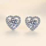 S925 Colorful Moissanite/CZ Heart Shape Halo Stud Earrings, 0.5ct D-Grade VVS Certificate, Hypoallergenic Sterling Silver Gift - FITINY Jewelry